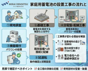 家庭用蓄電池の設置工事の流れと費用相場｜工事費が変わる理由を解説