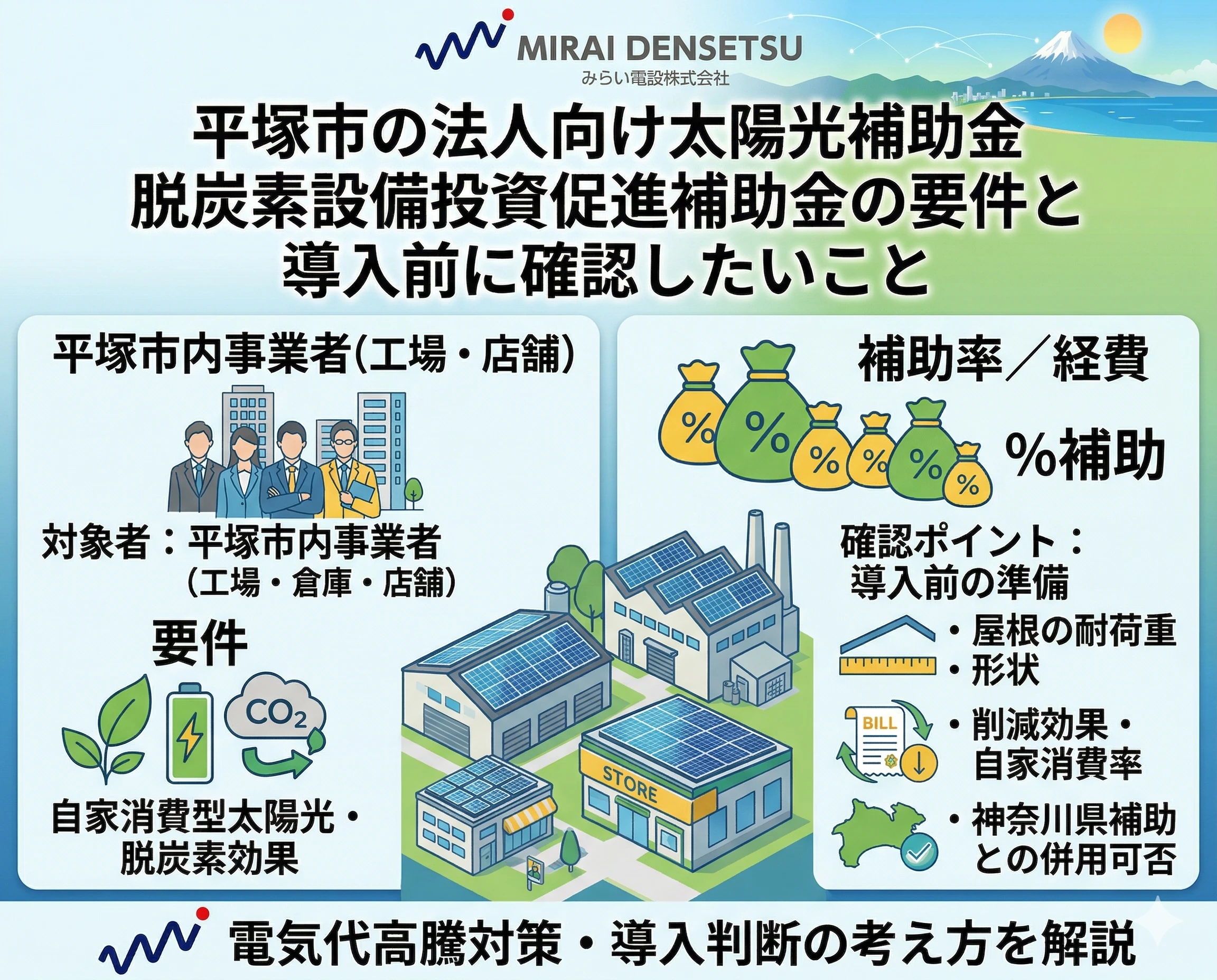 平塚市の法人向け太陽光補助金｜脱炭素設備投資促進補