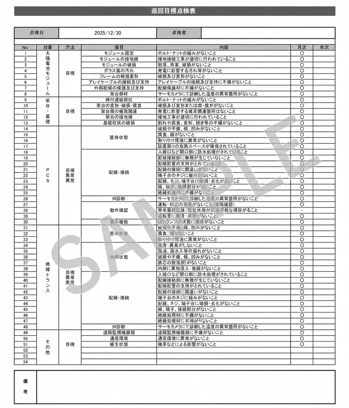屋根上太陽光発電設備の点検報告書サンプル